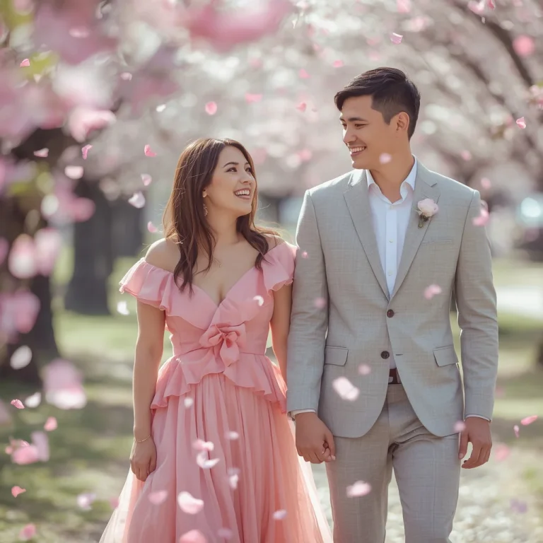 Cherry Blossom Walk with Light Grey Linen | Sweet Romantic Collage