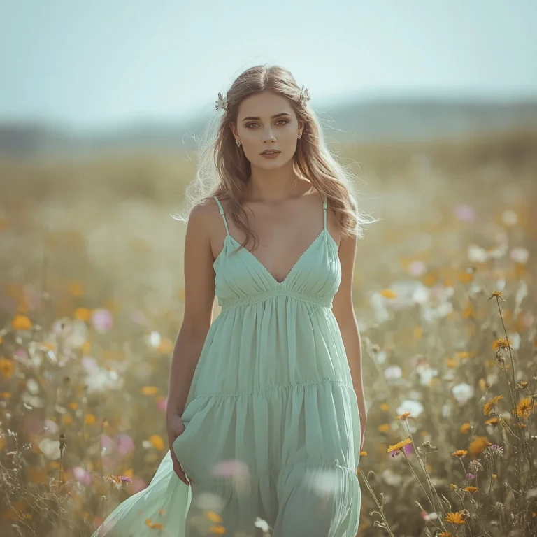 Ethereal Beauty in a Flowing Mint Green Chiffon Maxi Dress | saree ai prompt