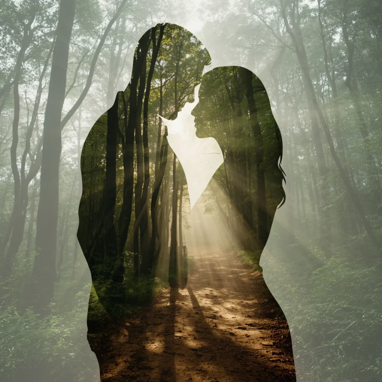 Mystic Woods Couple: Their Forms Revealing a Whispering Forest Pathway | ChatGPT couple photo prompt realistic copy and paste