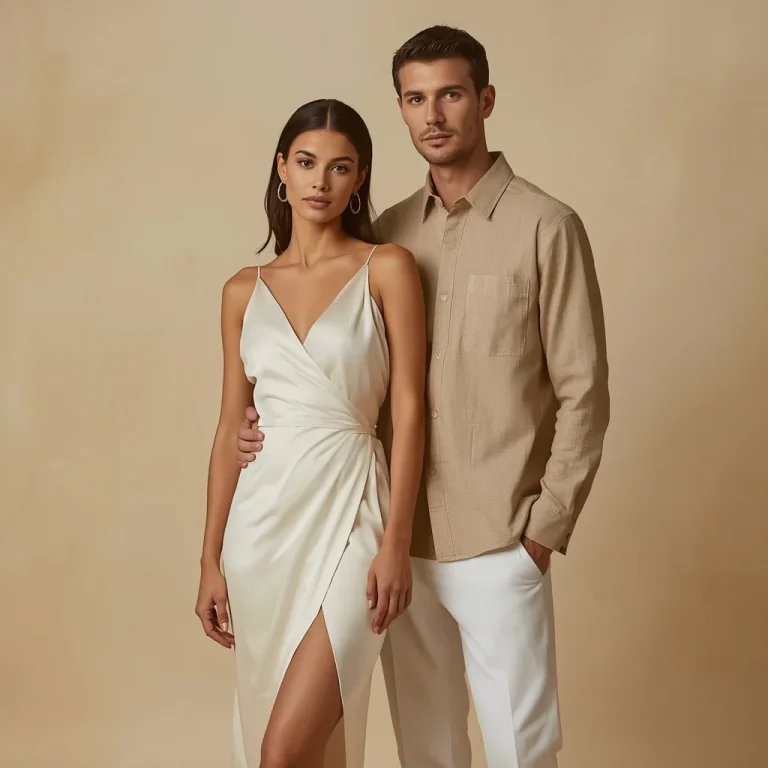 Romantic Couple in Luxury Silk Resort Wear | Elegant Romantic Couple