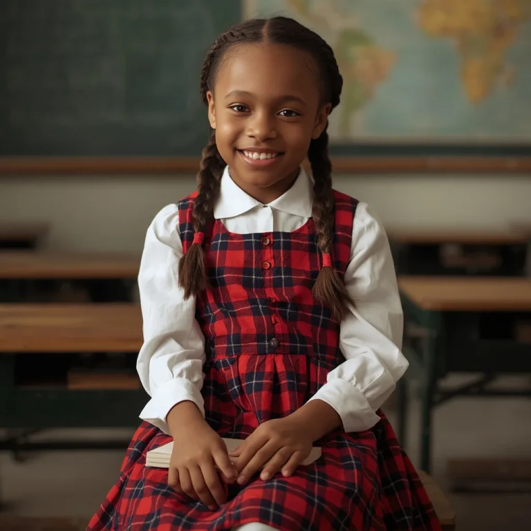 Sweet Schoolgirl Look: Plaid A-Line Dress with White Blouse | chatgpt photo editing prompts text