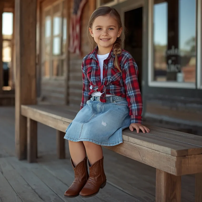 Western Dress for Girls: Casual Denim Skirt with Plaid Shirt | Sweet Authentic Young