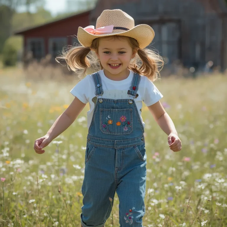 Western Dress for Girls: Playful Denim Overalls with Embroidered Details | Charming Lively Young