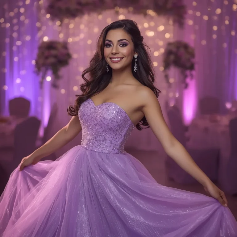 Youthful Party Dream: Glittery Purple A-line Prom Dress | Grok ai prompt